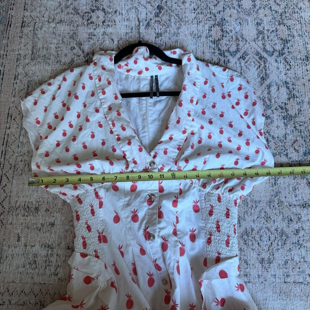 $198 Anthropologie Pineapple Short Sleeve V-Neck Dress Size Small Midi Cottage - Picture 16 of 16